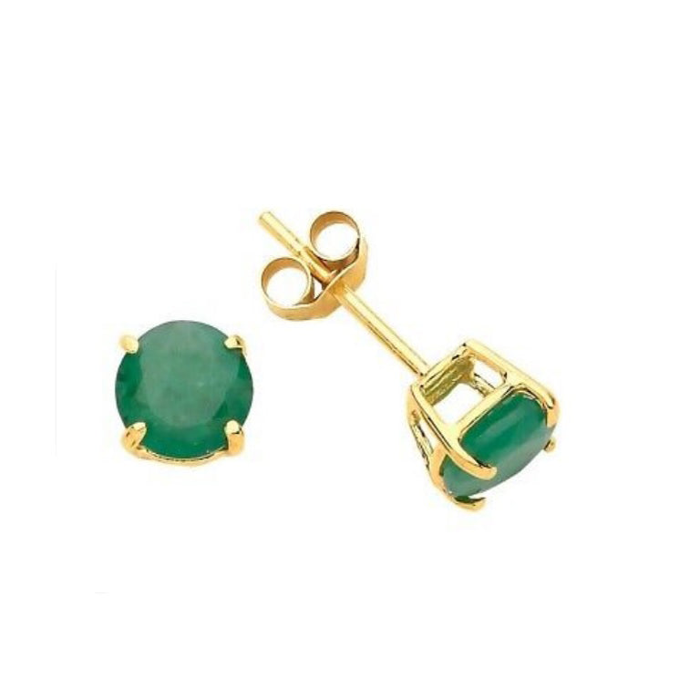 9ct Gold Emerald Solitaire Stud Earrings Yellow Gold Hallmarked Round 5mm Studs