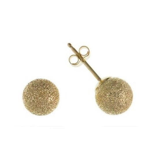 Yellow Gold Frosted Ball Stud Earrings 5mm Solid 9 Carat Studs British Made
