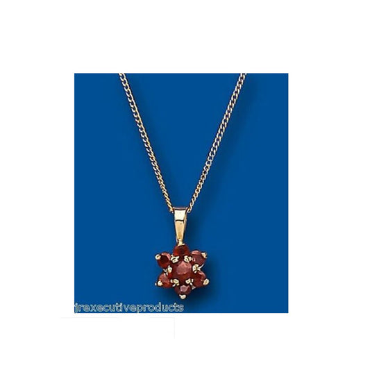 Yellow Gold Garnet Pendant Natural Stone Cluster 18" Chain Hallmarked British