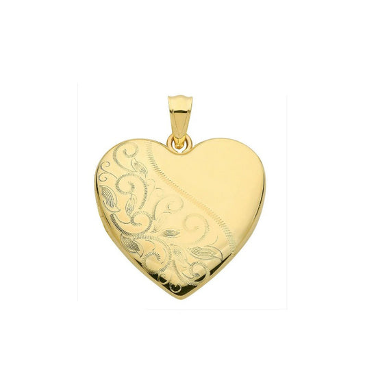 Yellow Gold Heart Locket Solid 9 Carat Hallmarked Half Patterned British Made