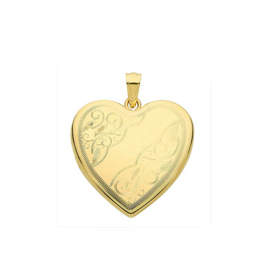 Yellow Gold Heart Locket Solid 9 Carat Hallmarked Patterned British Made