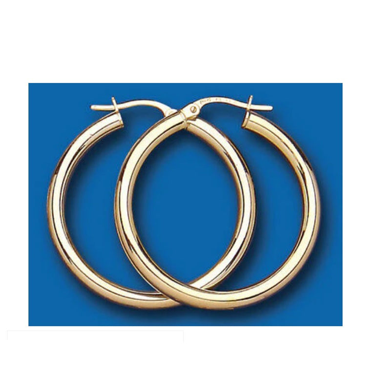 Hoop Earrings Yellow Gold Heavyweight Hoops Creole 30mm Hallmarked