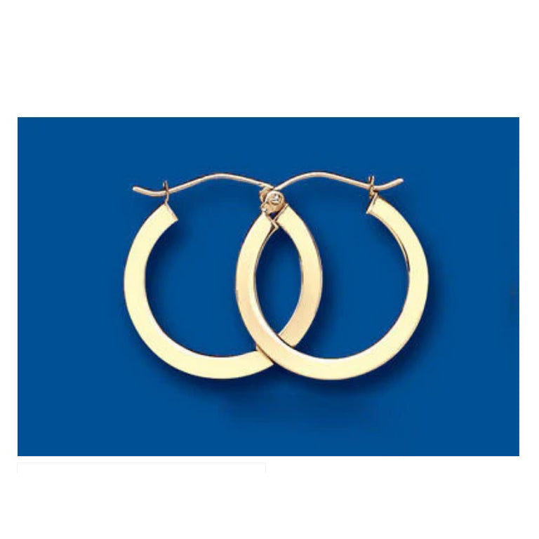 Hoop earrings Yellow Gold Square Edge Hoops Creole 20mm Hallmarked