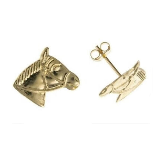 Yellow Gold Horsehead Stud Earrings Solid 9 Carat Studs British Made