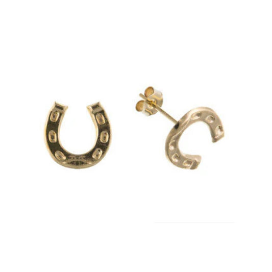 Yellow Gold Horseshoe Stud Earring Solid 9 Carat Studs British Made