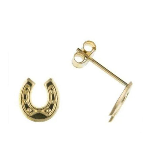 Yellow Gold Horseshoe Stud Earrings Solid 9 Carat Studs British Made