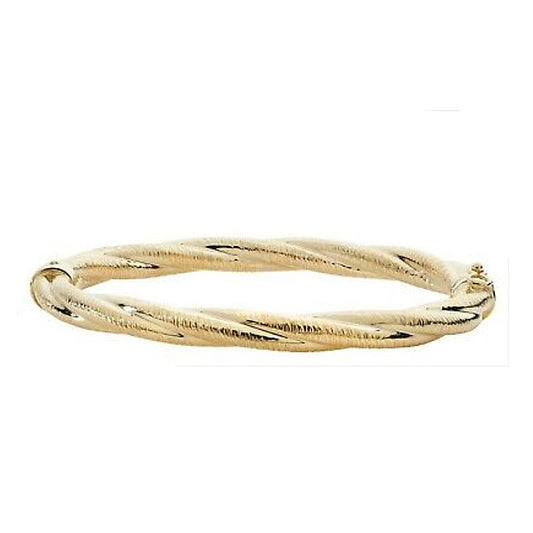 Yellow Gold Twist Bangle Hinged Ladies British Made Hallmarked Chunky Bracelet