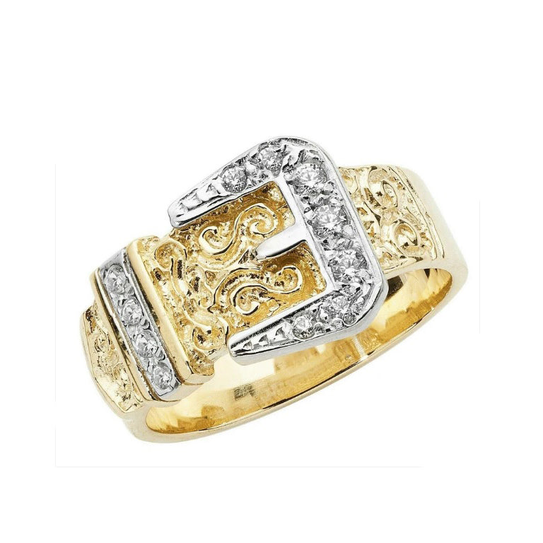 9ct yellow Gold Gents Buckle Ring Gemstone Band Fully Hallmarked