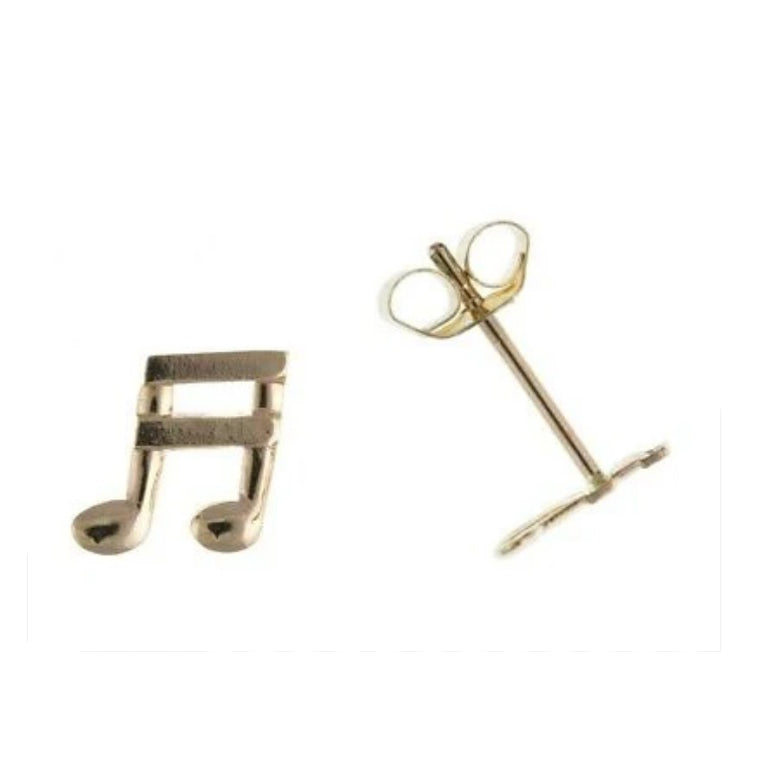 Semiquaver Musical Note Earrings 9 Carat Yellow Gold Musician Studs British Made
