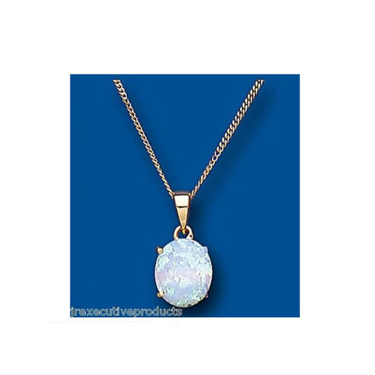 Yellow Gold Opal Pendant Oval Solitaire Hallmarked 18" Chain British Made