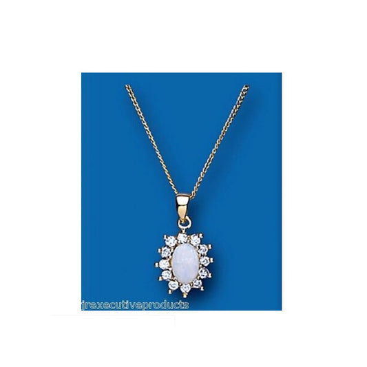 Yellow Gold Opal Pendant Cluster Necklace Hallmarked 18" Chain British Made