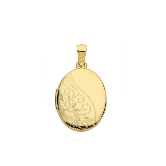Yellow Gold Oval Locket Part Patterned Solid 9 Carat Hallmarked British Made