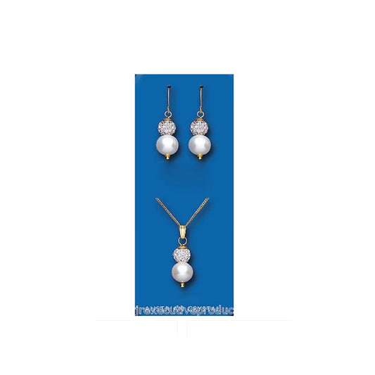 Pearl Pendant and Earrings Set Freshwater Cultured Solid Yellow Gold Hallmarked