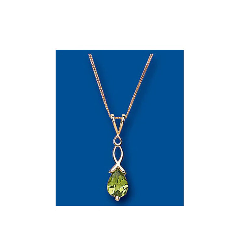 Yellow Gold Peridot Pendant Twist Necklace Hallmarked 18" Chain British Made