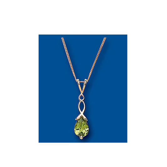 Yellow Gold Peridot Pendant Twist Necklace Hallmarked 18" Chain British Made