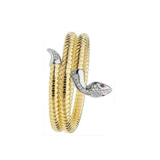 Yellow Gold Snake Serpent Wrap Cuff Bangle on Solid Sterling Silver Hallmarked