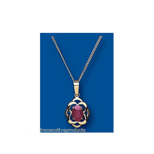 Yellow Gold Ruby Pendant Celtic Necklace Hallmarked 18" Chain British Made