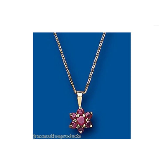 Yellow Gold Ruby Pendant Cluster Necklace Hallmarked 18" Chain British Made