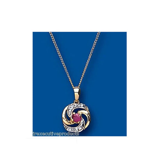 Yellow Gold Ruby Pendant Ladies Necklace Hallmarked 18" Chain British Made