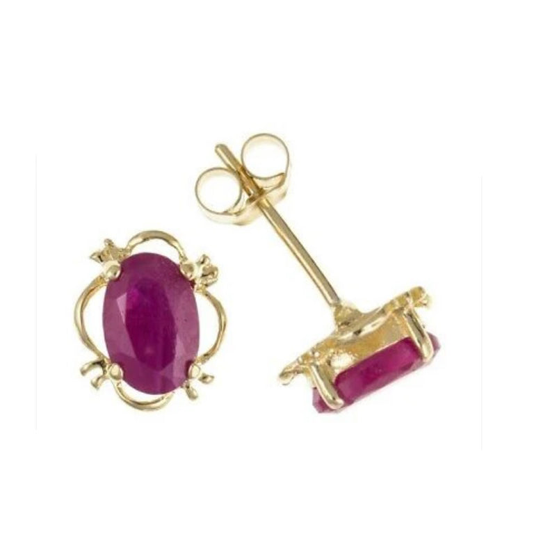 9ct Gold Ruby Stud Earrings Yellow Gold Oval Solitaire July Birthstone Hallmark