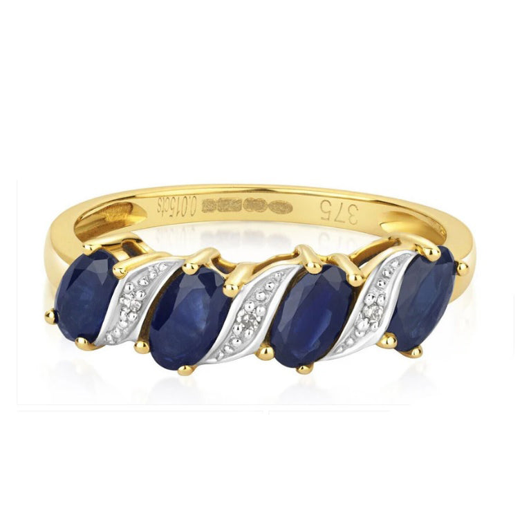 Real Sapphire and Diamond Eternity Ring 9ct Yellow Gold Anniversary Band