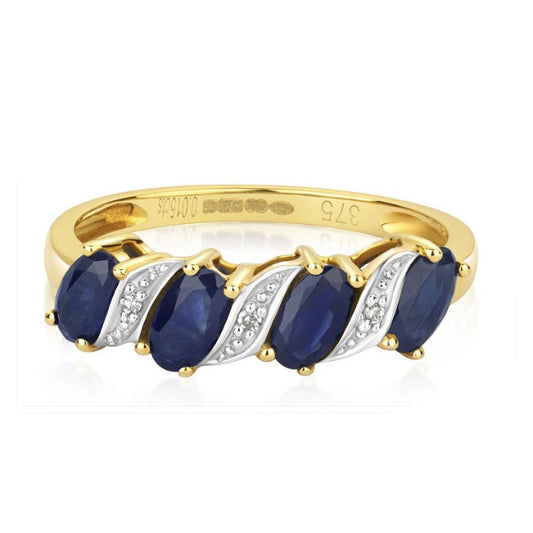 Real Sapphire and Diamond Eternity Ring 9ct Yellow Gold Anniversary Band