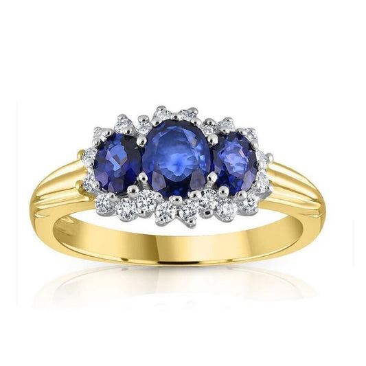 9ct Yellow Gold 0.18ct Diamond & 0.90ct Sapphire Cluster Ring