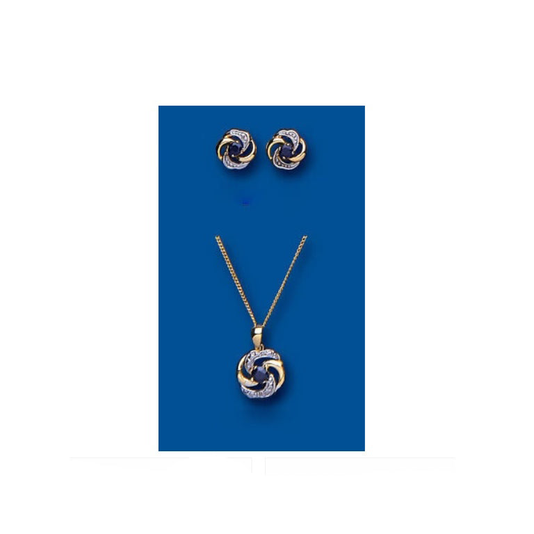Gold Sapphire Pendant and Earrings Set Yellow Gold Hallmarked Solid
