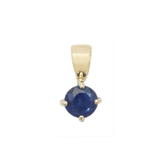 Sapphire Round Solitaire Pendant Yellow Gold Hallmarked 18" Chain British Made