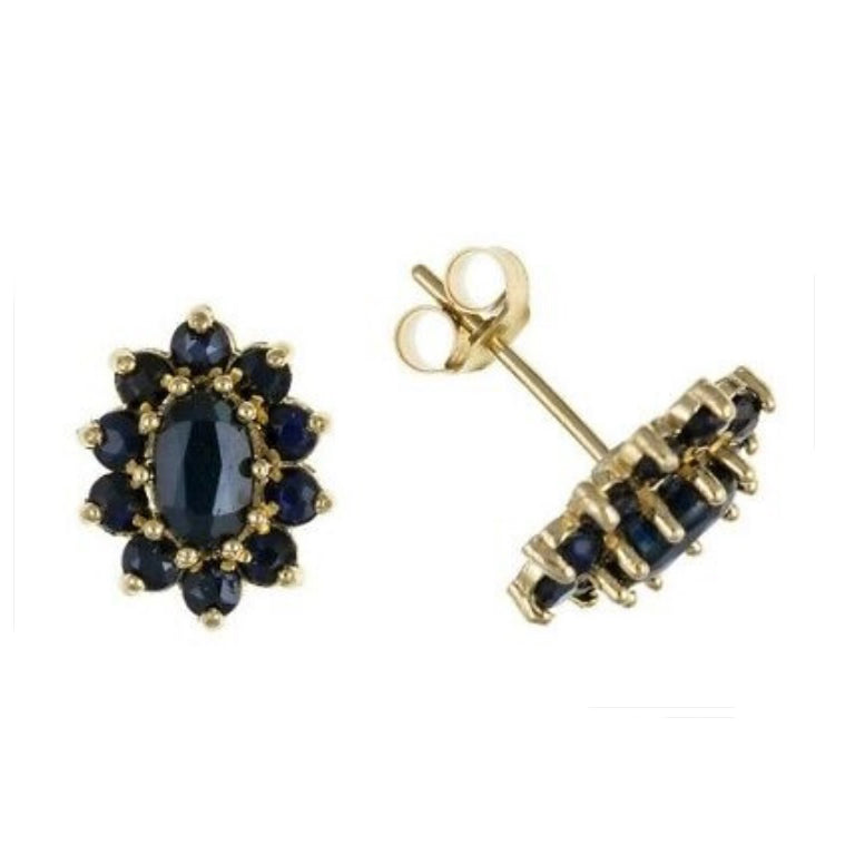 9ct Gold Sapphire Stud Earrings Yellow Gold September Birthstone Hallmarked