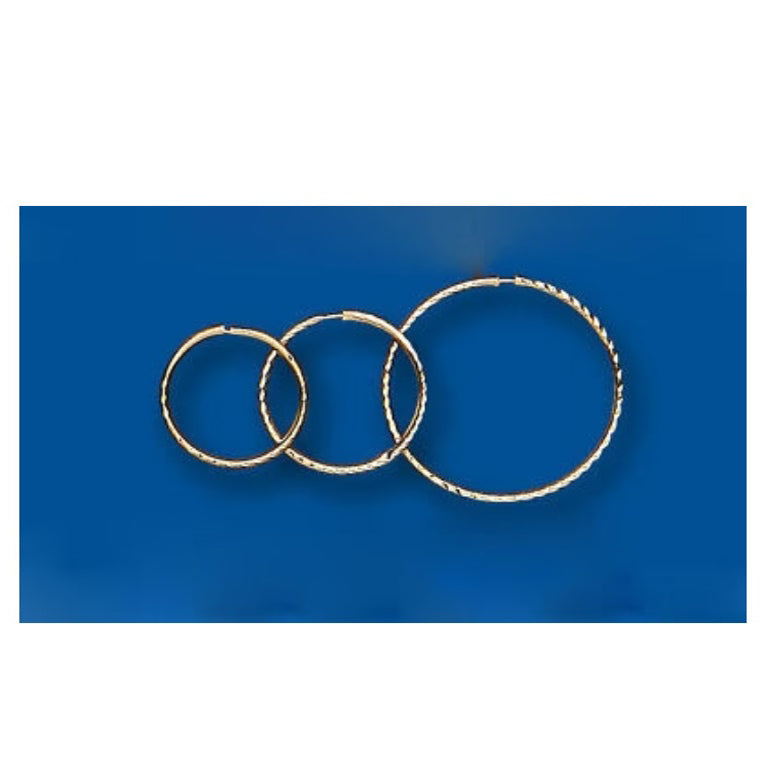 Yellow Gold Sleeper Earrings Lightweight Diamond Cut 12mm 14mm 18mm