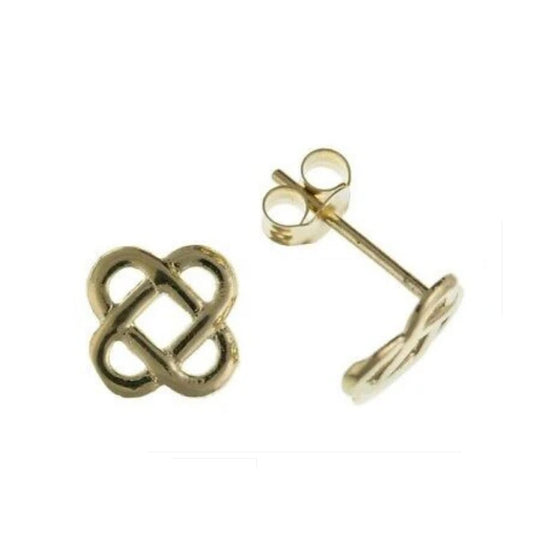 Yellow Gold Celtic Earrings Square Stud Solid 9 Carat Studs British Made
