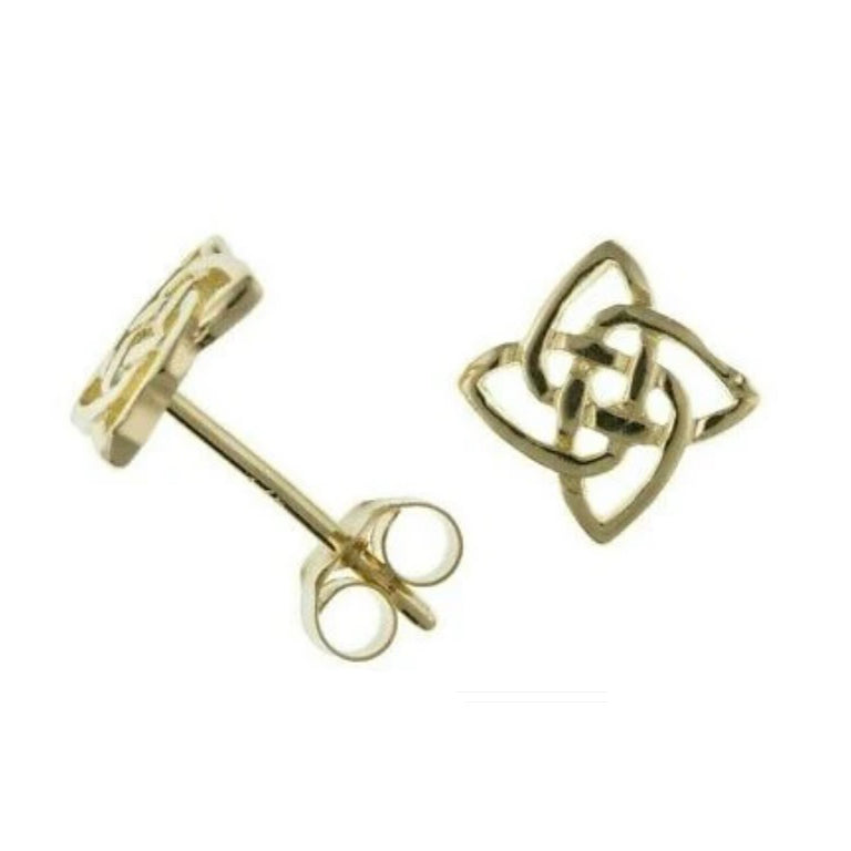 Yellow Gold Celtic Stud Earrings Solid 9 Carat Square Studs British Made