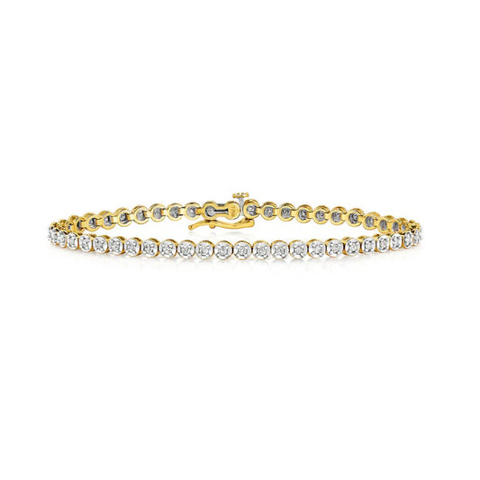 9ct Yellow Gold Diamond Tennis Bracelet 1.00ctw