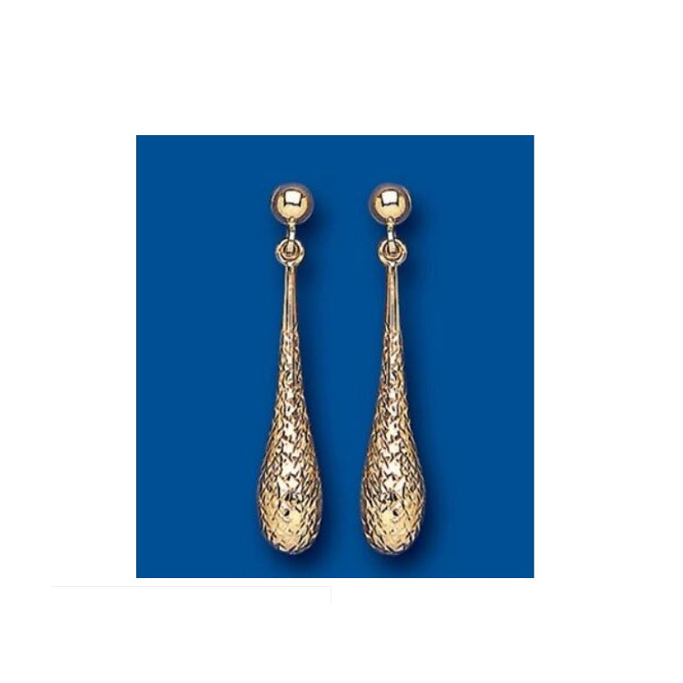 Yellow Gold Textured Bomber Drop Earrings Hallmarked Drops Dangly