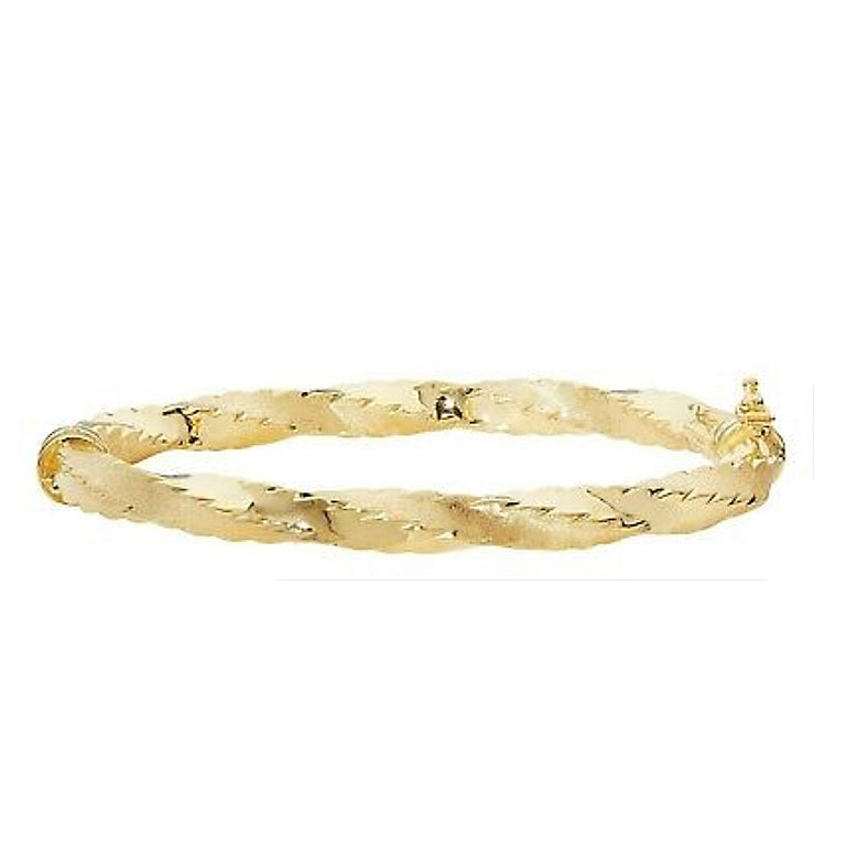 Yellow Gold Twist Bangle Hinged Diamond Cut Ladies British Made Hallmark Chunky