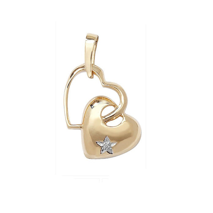 Two Heart Diamond Pendant 9ct Yellow Gold Hearts Necklace