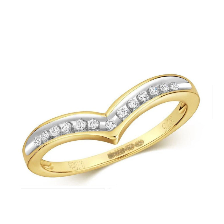 Real Diamond Wishbone Ring Solid Yellow Gold Channel Set Eternity Wedding Band