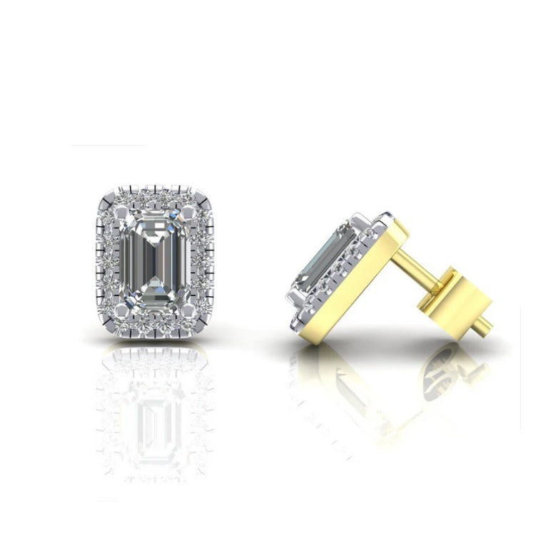 9ct Yellow Gold Zircon Cluster Stud Earrings Emerald Cut Studs Hallmarked