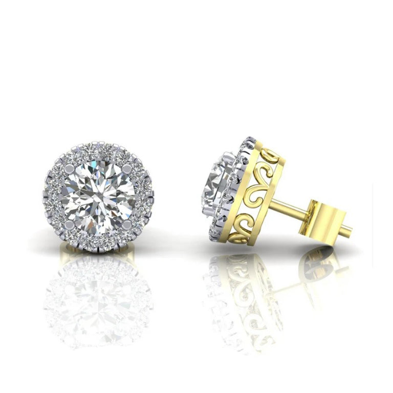 9ct Yellow Gold Zircon Cluster Stud Earrings 8mm Round Studs Hallmarked