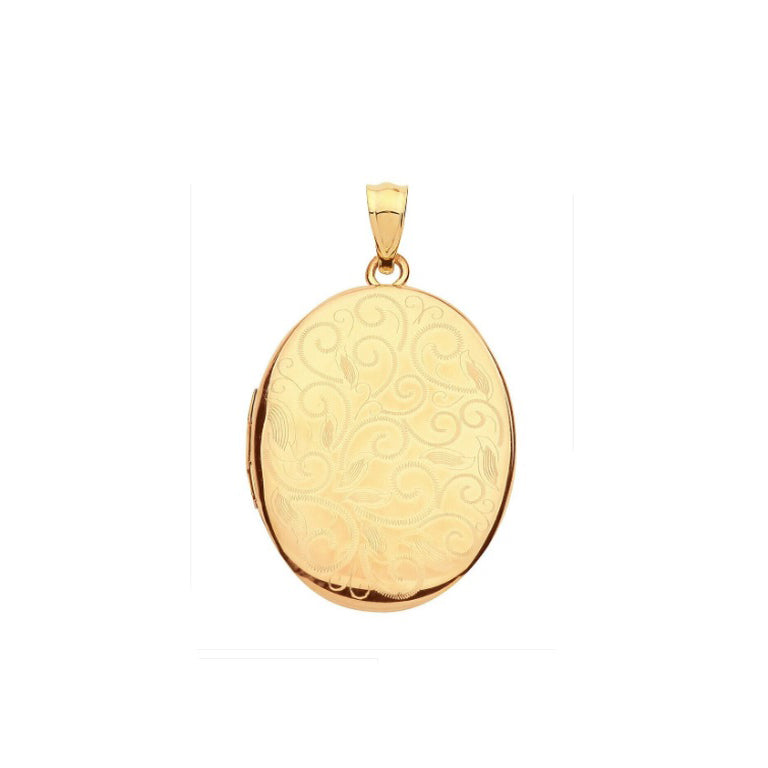 Yellow Gold Oval Locket Solid 9 Carat Hallmarked Scroll Pattern British Made