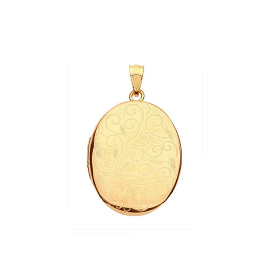 Yellow Gold Oval Locket Solid 9 Carat Hallmarked Scroll Pattern British Made