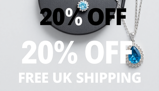 20% OFF AND FREE UK SHIPPING text with images of jewellery