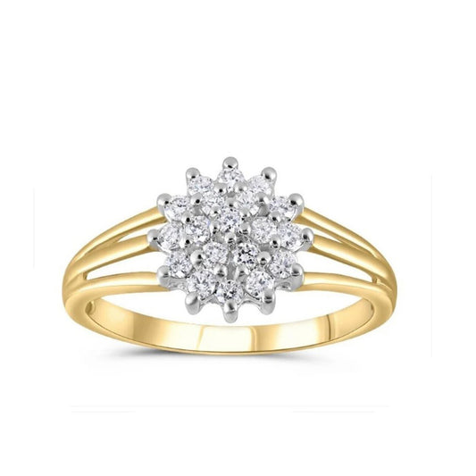 Real Diamond Cluster Ring 0.25ctw Solid Yellow Gold Engagement Anniversary