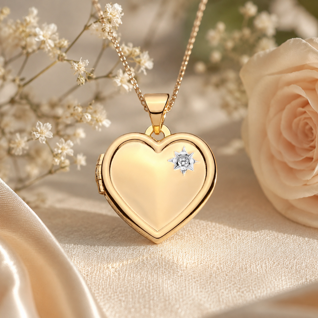 Elegant 18ct Gold Heart Locket featuring a delicate star design, perfect for keepsakes