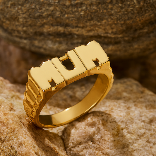 18ct gold mum ring British made with a bold design, perfect for celebrating motherhood
