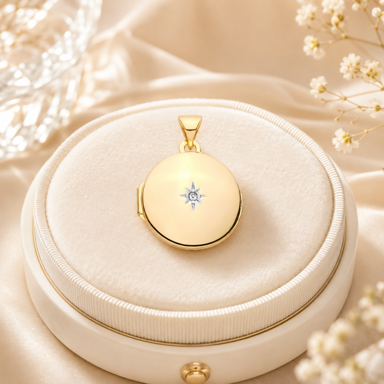 Elegant 18ct Gold Round Locket with a delicate design, perfect for cherished memories