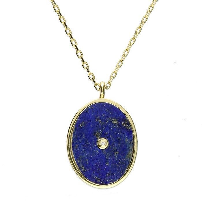 18ct yellow gold lapis lazuli locket with a central diamond on a delicate chain