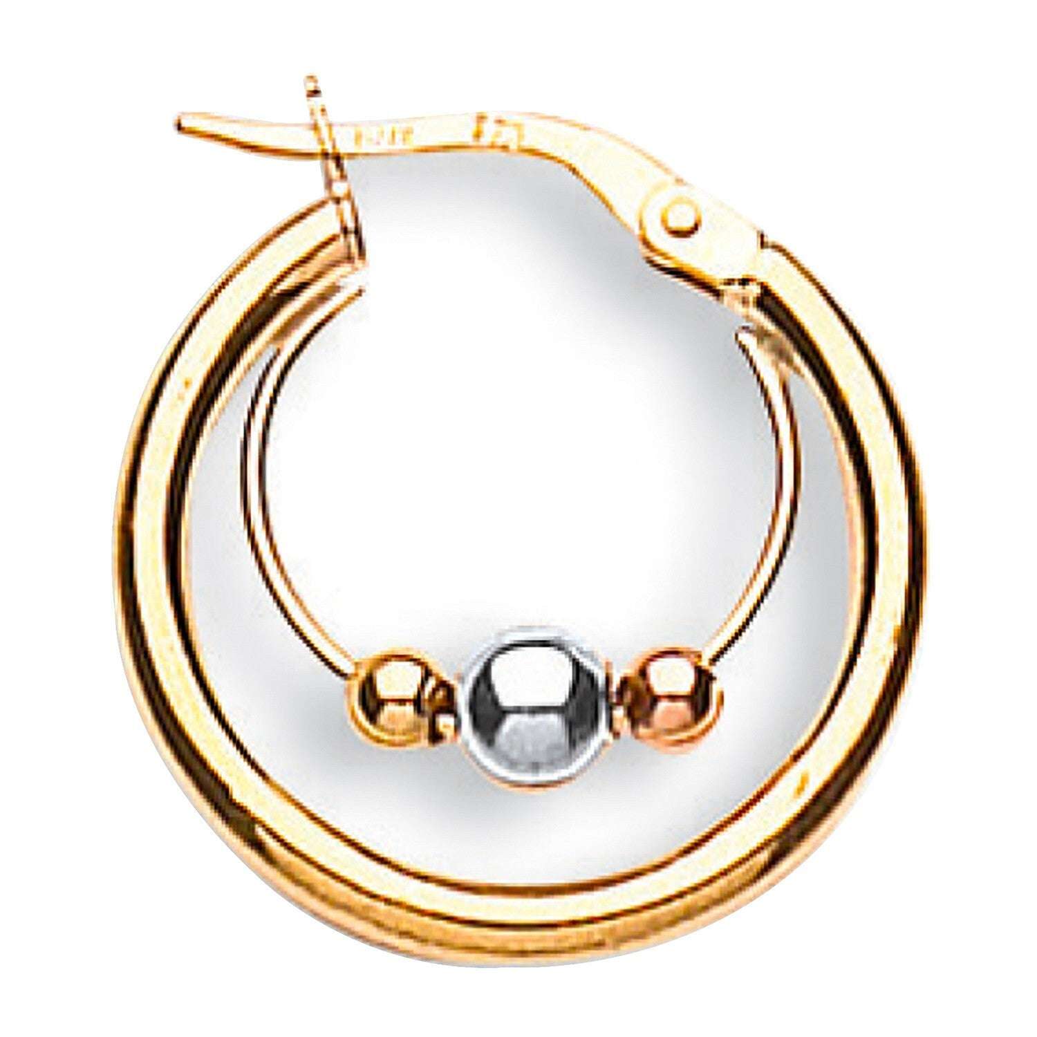 9ct Yellow Gold Hoop Earrings With Three Colour Gold Balls Hallmarked 20mm