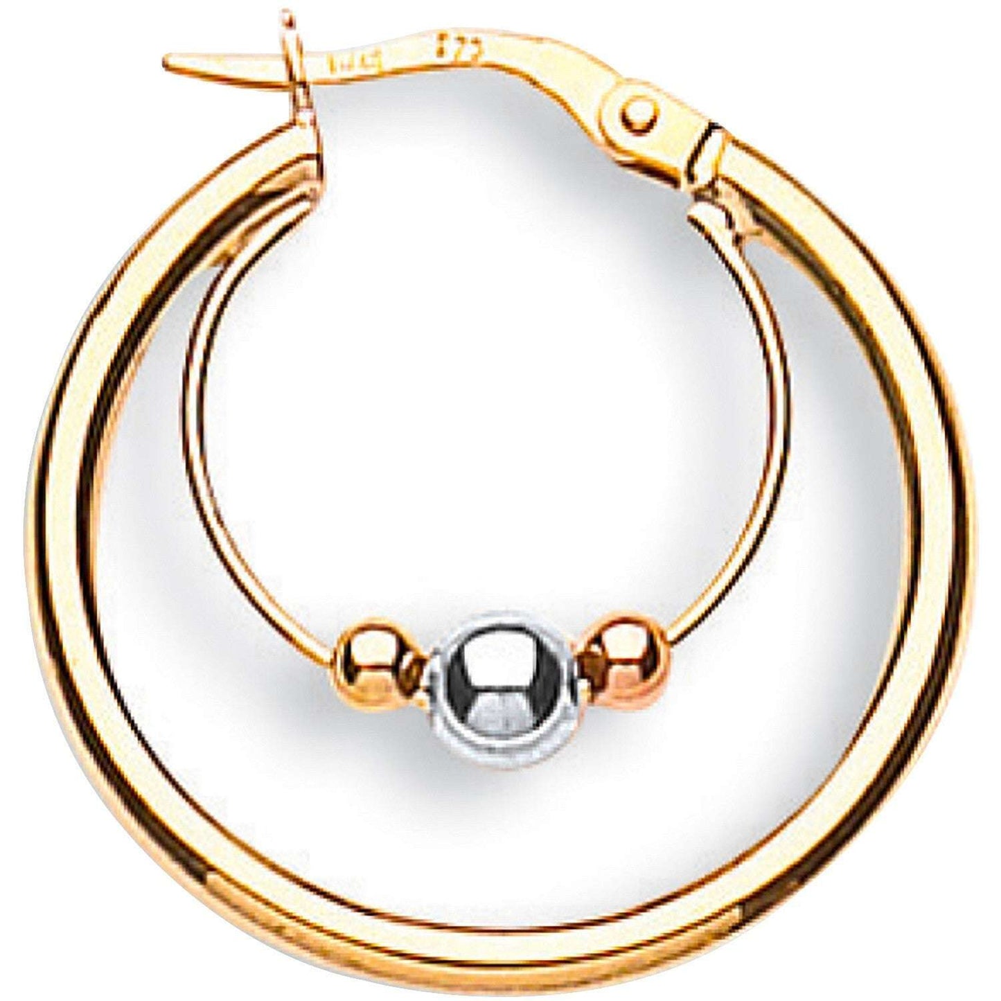 9ct Yellow Gold Hoop Earrings With Three Colour Gold Balls Hallmarked 25mm